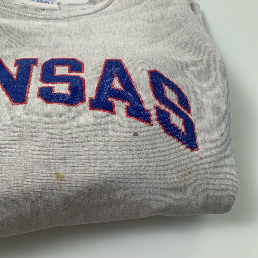 011 - VINTAGE 90s UNIVERSITY OF KANSAS JAYHAWKS CHAMPION PULLOVER SWEATSHIRT - Picture 6 of 6